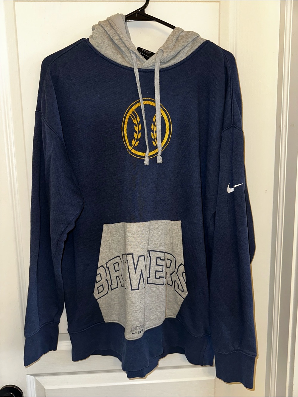 Nike Navy and Gray Brewers Pullover Hoodie
